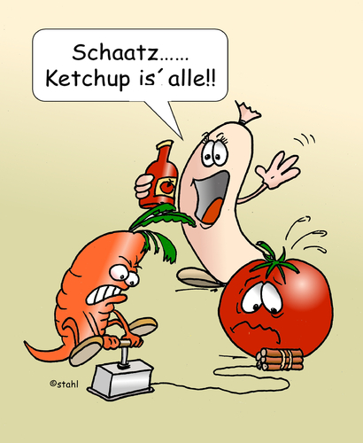 Cartoon: Ketchup (medium) by wista tagged ketchup,tomaten,tomatenketchup,gewürze,gemüse,wurst,bratwurst,currywurst,möhren,essen,trinken,restaurant