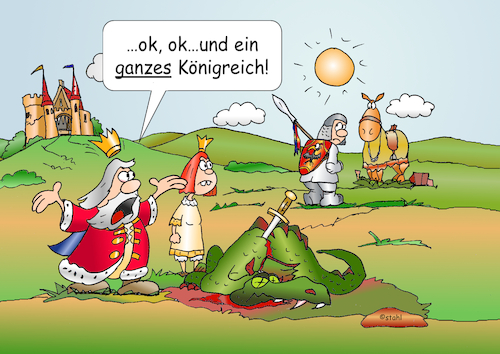 Cartoon: Königreich (medium) by wista tagged märchen,prinz,prinzessin,könig,königreich,märchenprinz,drache,drachen,drachentöter,ritter,held,burg,schloss,ganzes,halbes,tochter,frau,ehefrau,heirat,heiraten,krone,schwert,pferd,grimm,gebrüder,sagen,blut,drachenblut,siegfried