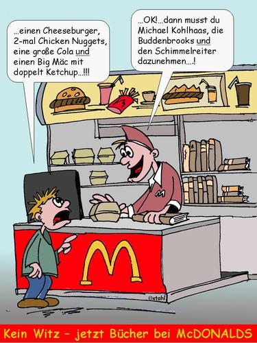 Cartoon: Mc-Lesen1 (medium) by wista tagged mcdonalds,mcdonald,mac,donald,lesen,bücher,hamburger,happy,meal,klassiker,stiftung
