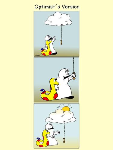 Cartoon: Optimist (medium) by wista tagged ginger,kalaschnikow,wolke,sonne,optimist,pessimist