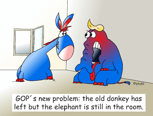 Cartoon: Problem of the GOP (medium) by wista tagged gop,grand,old,party,republicans,election,president,usa,trump,harris,biden,donkey,elephant,democrats,united,states,vote,voter,votes,campaign,gop,grand,old,party,republicans,election,president,usa,trump,harris,biden,donkey,elephant,democrats,united,states,vote,voter,votes,campaign