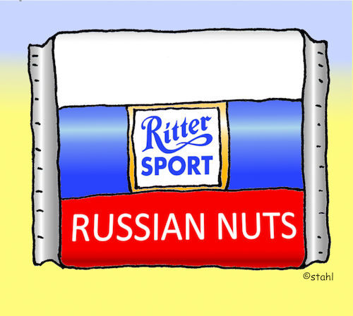 Cartoon: Ritter Sport Neue Sorte (medium) by wista tagged ritter,sport,russian,nuts,export,boykott,sanktionen,ukraine,krieg,putin,tod,verbrechen,kinder,schokolade,verantowrtung,geschäft,verdienen,konsum,profit,ritter,sport,russian,nuts,export,boykott,sanktionen,ukraine,krieg,putin,tod,verbrechen,kinder,schokolade,verantowrtung,geschäft,verdienen,konsum,profit