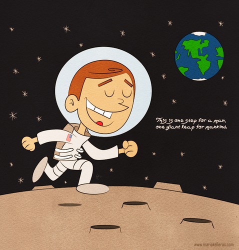 Cartoon: The first man on the moon (medium) by kellerac tagged neil,armstrong,moon,walk,maria,keller,mariakellerac,tribute,cartoon,the