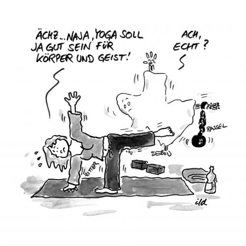 Cartoon: Yoga für den Geist (medium) by achecht tagged yoga,sport,geist,körper,yoga,sport,geist,seele,körper,gymnastik,gespenst