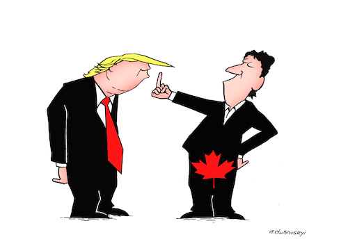 Cartoon: confrontation (medium) by Dubovsky Alexander tagged confrontation,trump,canada,politics,usa