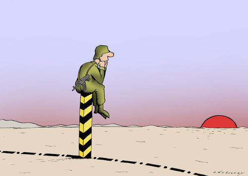 Cartoon: sunset in the border (medium) by Dubovsky Alexander tagged border,soldier,dream,army