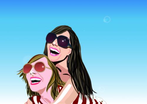 Cartoon: summa (medium) by tschidi tagged summer,sun,sunshine,girls,happy,best,friends,sunglasses,fun,smile,high,spirits