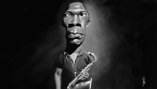 Cartoon: John Coltrane (medium) by PlainYogurt tagged saxophone,jazz,coltrane