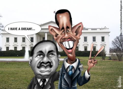 Cartoon: Obama and Luther King (medium) by Carlos Laranjeira tagged obama