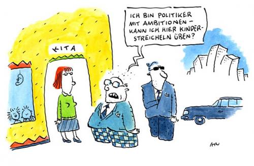 Cartoon: Politiker (medium) by ari tagged bodyguard,kita,kind,frau,mann,wahl,politiker,wahlkampf,partei