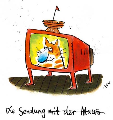 Cartoon: Sendung (medium) by ari tagged katze,maus,cat,mouse,tv,entertainment,fernsehen,kinder,medien,humor