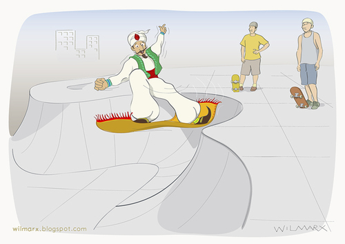 Cartoon: Flying carpet X Skateboard (medium) by Wilmarx tagged skateboard,carpet,flying