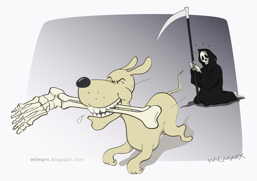 Cartoon: The Reaper attacked by a pet (medium) by Wilmarx tagged pet,animal,death