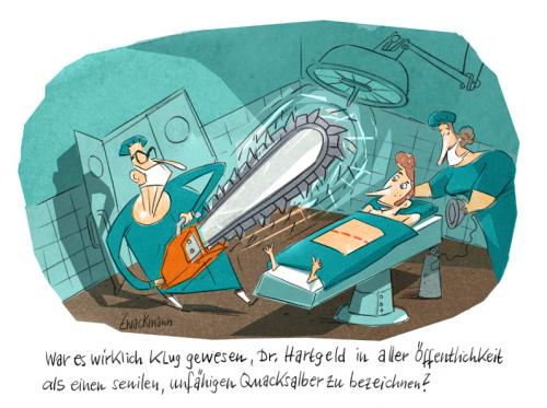 Cartoon: Böse Konsequenzen (medium) by Zwackmann tagged beleidigung,operation,operationssaal,arzt,schrecken,kettensäge,wut