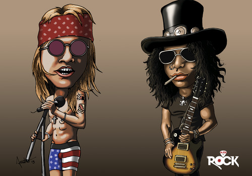 Cartoon: Guns n Roses (medium) by mitosdorock tagged rock,guns,roses,axl,rose,slash
