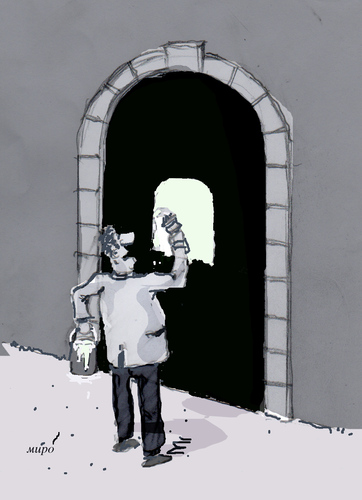 Cartoon: out of the tunnel (medium) by Miro tagged out,pf,the,tunnel