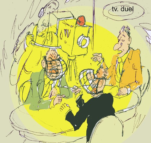 Cartoon: Tv duel (medium) by Miro tagged tv,duel