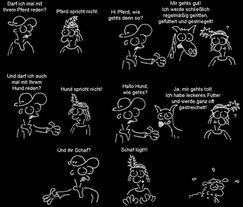 Cartoon: Schaft lügt! (medium) by Newbridge tagged schaf,pferd,indianer,hund,lüge