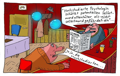 Cartoon: an den Tresen (medium) by Leichnam tagged selbstmordattentäter,psychologin,justizirrtum,tresen,den,an