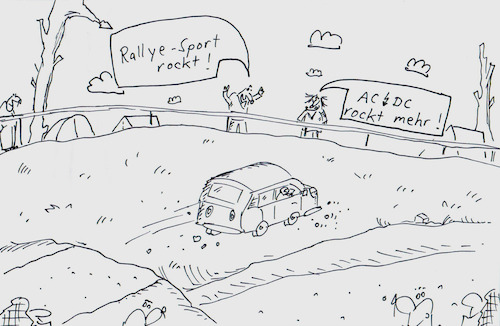 Cartoon: An der Strecke (medium) by Leichnam tagged rally,rallye,rallyesport,strecke,acdc,hardrock,rock,musik,motorsport,leichnam,leichnamcartoon