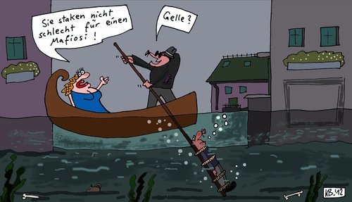 Cartoon: Auf den Wassern (medium) by Leichnam tagged auf,den,wassern,mafiosi,venedig,bootsfahrt,gondel,staken,unter,wasser,bestrafung