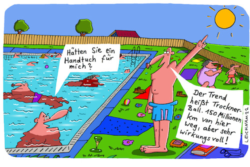 Cartoon: Der Schwimmer (medium) by Leichnam tagged schwimmer,freibad,sonne,trocknerball,handtuch,leichnam,leichnamcartoon