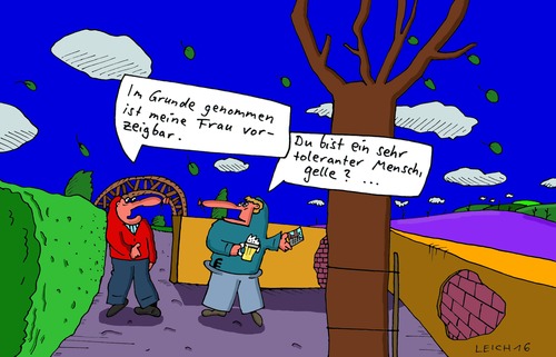 Cartoon: Die beiden Freunde (medium) by Leichnam tagged die,beiden,freunde,frau,gattin,vorzeigbar,toleranz,gelle