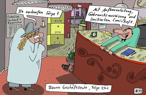 Cartoon: Erdmöbel Eckert (medium) by Leichnam tagged aufbauanleitung,comicheft,eckert,erdmöbel,gebrauchsanweisung,limitiert,sarg,sarghandlung,särge