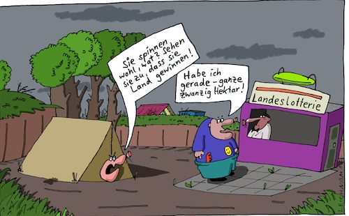 Cartoon: erzürnt (medium) by Leichnam tagged erzürnt,zelt,camping,landeslotterie,hektar,land,gewinnen,sie,spinnen,wohl,leichnam,leichnamcartoon