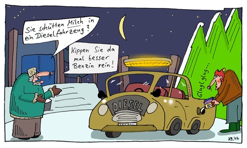 Cartoon: Fahrzeug (medium) by Leichnam tagged fahrzeug,diesel,milch,benzin,glugl,tanken,automobil