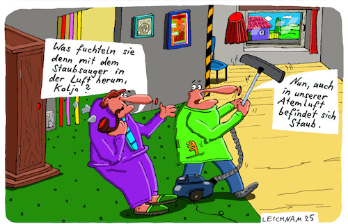 Cartoon: fuchteln (medium) by Leichnam tagged fuchteln,kolja,staubsauger,putzen,leichnamcartoon,atemluft,staub
