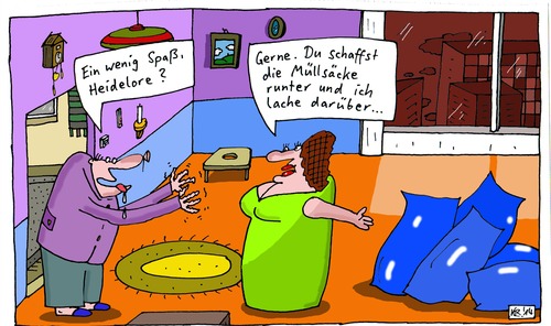 Cartoon: Fun (medium) by Leichnam tagged fun,spaß,heidelore,müllsäcke,arbeit,lachen