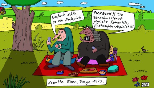 Cartoon: Glück (medium) by Leichnam tagged glück,picknick,open,air,freiheit,schabracke,kaputte,ehen,zerschmetterung,romantik,kothaufen,alpinist,essen,trinken
