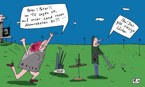 Cartoon: Golf (medium) by Leichnam tagged golf,peter,atomraketen,land,rasen,lächer,riesig,leichnam,ruhe