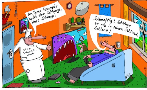 Cartoon: Haustür (medium) by Leichnam tagged haustür,schlange,schlupp,schlaraffig,schlingen,schlund,schlonz,leichnam,leichnamcartoon
