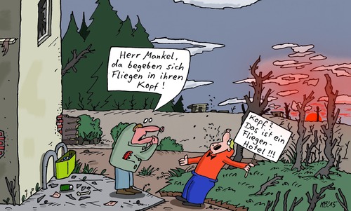 Cartoon: Herr Mankel (medium) by Leichnam tagged herr,mankel,fliegen,hotel,fürsorge,tierliebe,insekten,schild,kopf