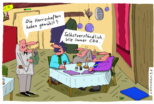 Cartoon: Herrschaften (medium) by Leichnam tagged herrschaften,restaurant,menü,speisekarte,ober,kellner,gastwirtschaft,gastronomie,wahl