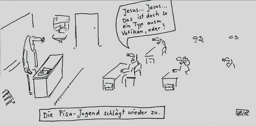Cartoon: Im Schülchen (medium) by Leichnam tagged im,schülchen,schule,pisastudie,jugend,jesus,vatikan,geschichtsunterricht,religion,ethik,anderes