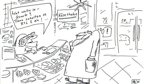 Cartoon: Käsetheke (medium) by Leichnam tagged käsetheke,quark,rtl,rtl2,laden,nahrungsmittel,käufer,verkäuferin,leichnam