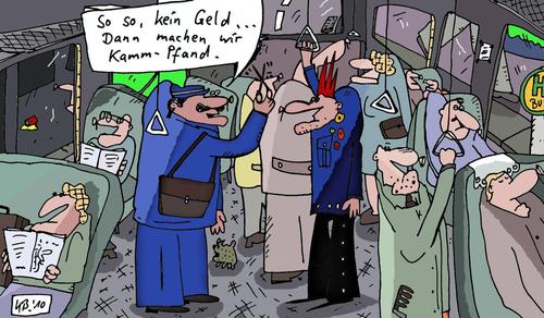 Cartoon: Kein Geld (medium) by Leichnam tagged geld,fahrkarte,kontrolle,pfand,kamm,punk