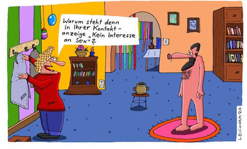 Cartoon: Kontakt (medium) by Leichnam tagged interessenlos,kontakt,anzeige,interesse,dame,herr,nackt,asexuell,präsentation,leichnam,leichnamcartoon,fehlend,warum,schriftlich,wohnung