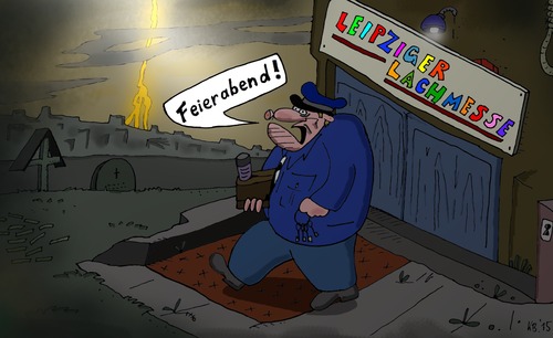 Cartoon: LLM (medium) by Leichnam tagged llm,leipziger,lachmesse,wachdienst,feierabend,schichtende