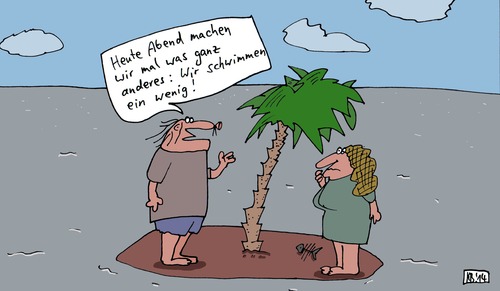 Cartoon: machen (medium) by Leichnam tagged machen,inselwitz,mann,und,frau,schwimmen,planschen,wasser,meer,ozean,palme,was,anderes,betätigung,sport