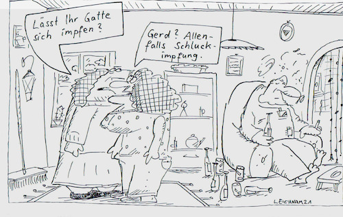 Cartoon: Ohne Titel (medium) by Leichnam tagged leichnam,leichnamcartoon,gatte,trinker,bier,impfen,impfung,schlucken