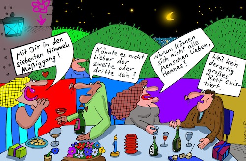 Cartoon: Paare (medium) by Leichnam tagged paare,himmel,sieben,drei,zwei,müßiggang,liebe,lieben,menschen,alle,bett,riesig,leichnam,leichnamcartoon,nacht,mond,sterne