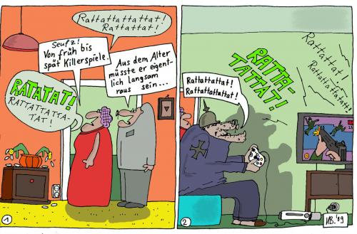 Cartoon: Rattattattattat! (medium) by Leichnam tagged rattattattattat,opa,killerspiele,egoshooter,videospiele