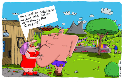 Cartoon: schmachten (medium) by Leichnam tagged schmachten,mächtig,stattlich,breit,schultern,wahnsinnig,kugelfuß,verliebt,leichnam,leichnamcartoon