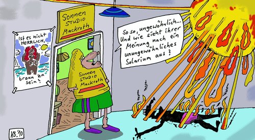 Cartoon: Solarium Mackroth (medium) by Leichnam tagged solarium,sonnenstudio,mackroth,ungewöhnlich,eruption,sonnenflecken,braun,bräunen,sommer,künstlich