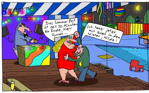 Cartoon: Sommerfest (medium) by Leichnam tagged sommerfest,tanzen,flotte,sohle,musik,herr,sywall,hilde,zu,ende