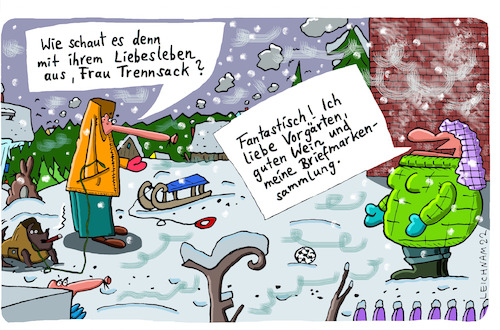 Cartoon: Trennsack (medium) by Leichnam tagged trennsack,vorgärten,wein,briefmarkensammlung,liebesleben,neugierde,winter,leichnam,leichnamcartoon